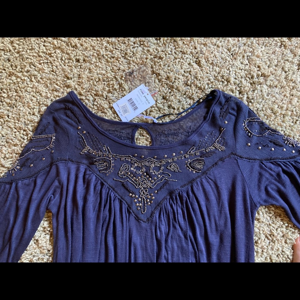 Free People Blue Embellished Top DEFECTS NWT - Picture 8 of 16
